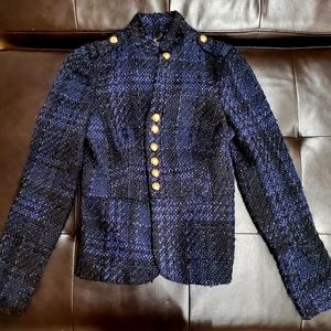 Blue plaid military style women's jacket xs